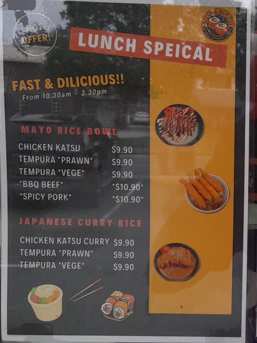 Menu, Sushi Maru GC