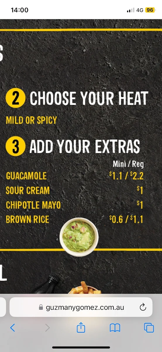 Menu, Guzman y Gomez - Griffith University