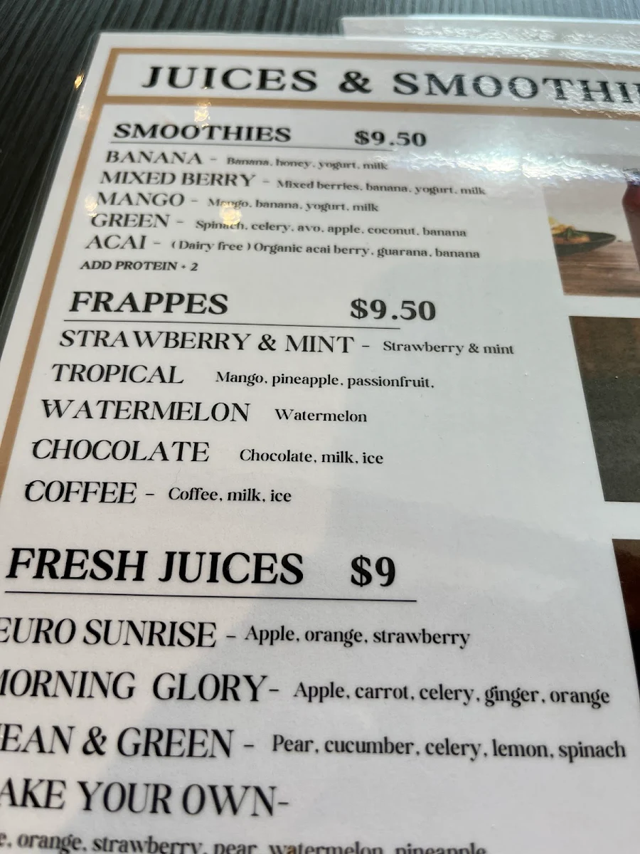 Menu, Euro Cafe Gregory Hills