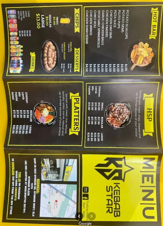Menu, Kebab Star