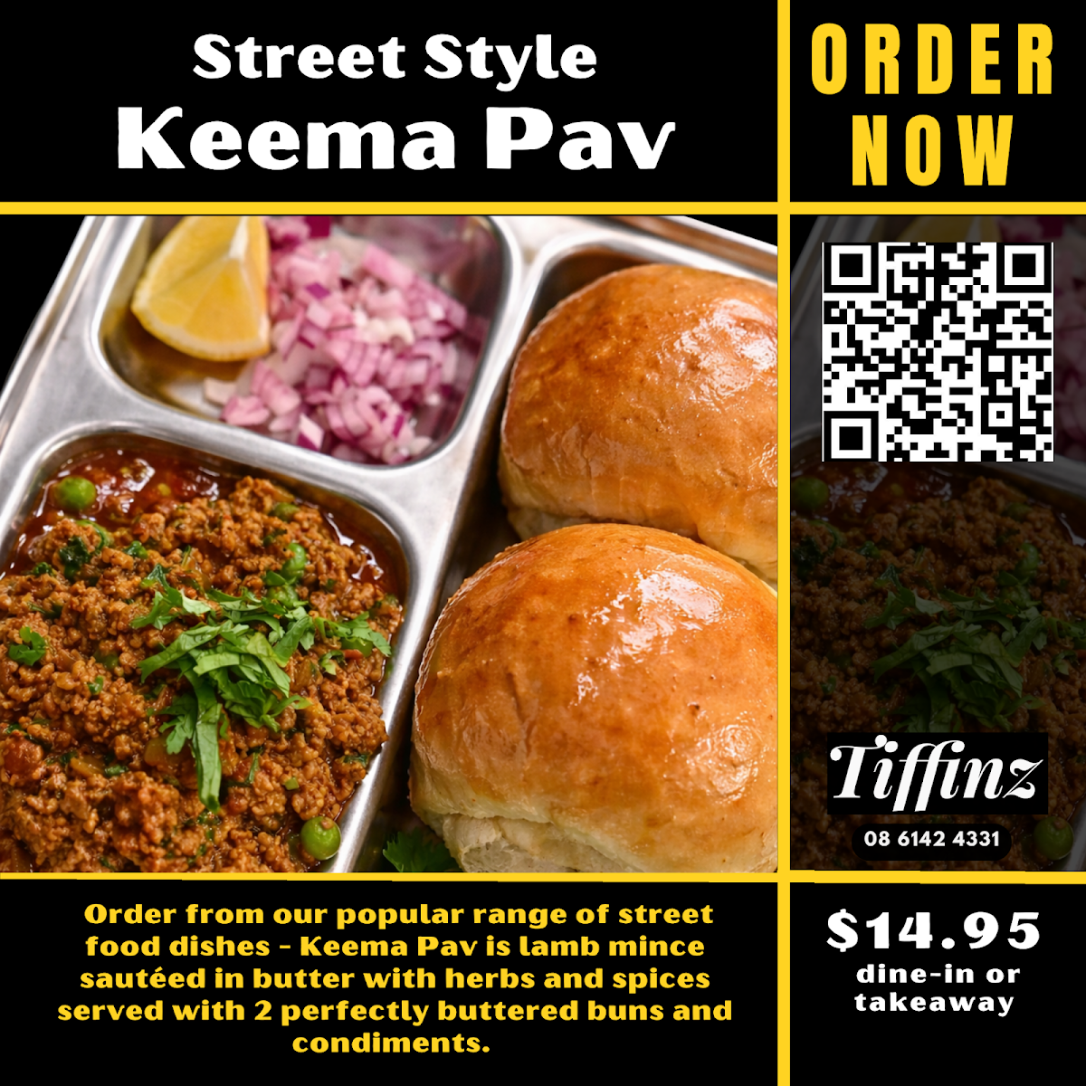 Menu, Tiffinz Chats and Curries