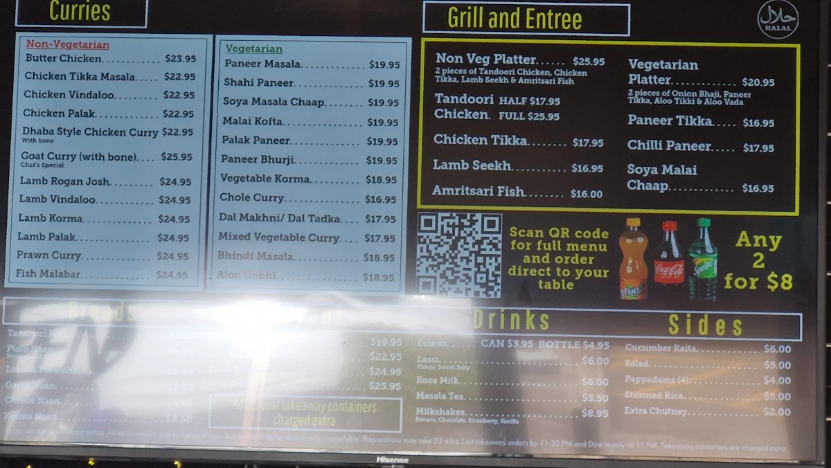 Menu, Tiffinz Chats and Curries