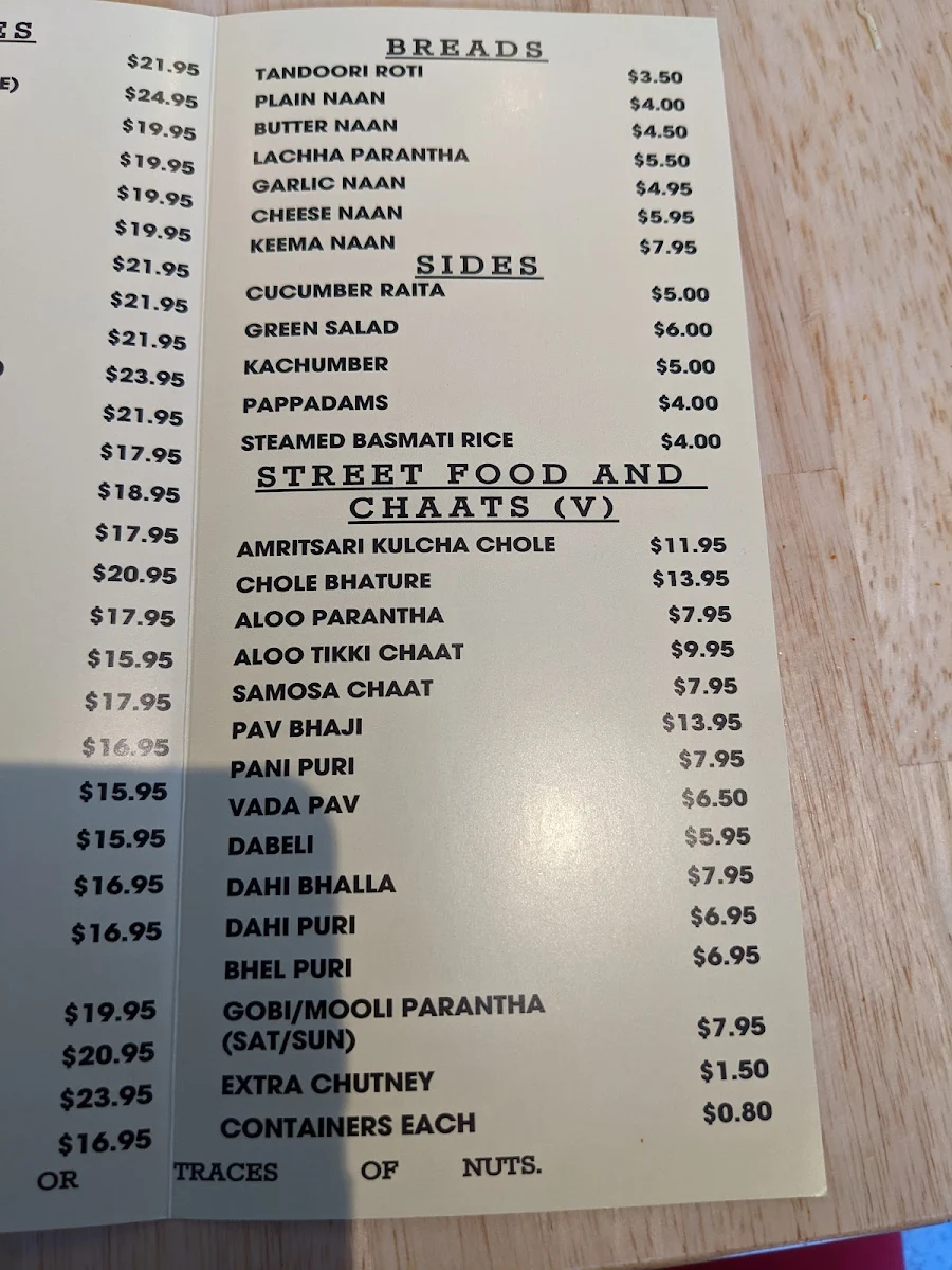 Menu, Tiffinz Chats and Curries