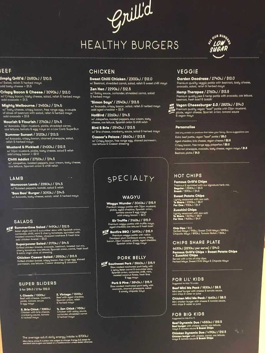 Menu, Grill'd Burgers - Eastland
