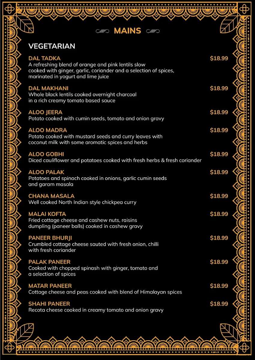 Menu, Om Sweet & Curry House