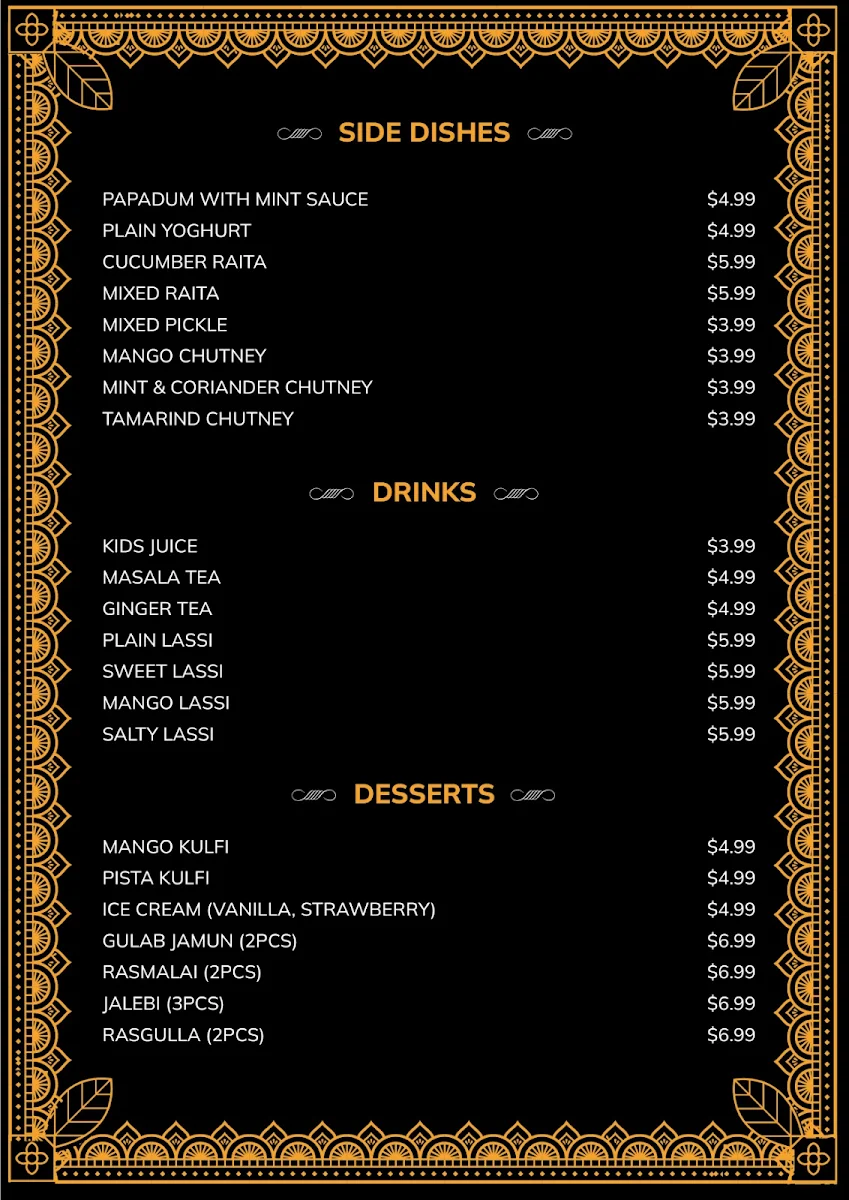 Menu, Om Sweet & Curry House