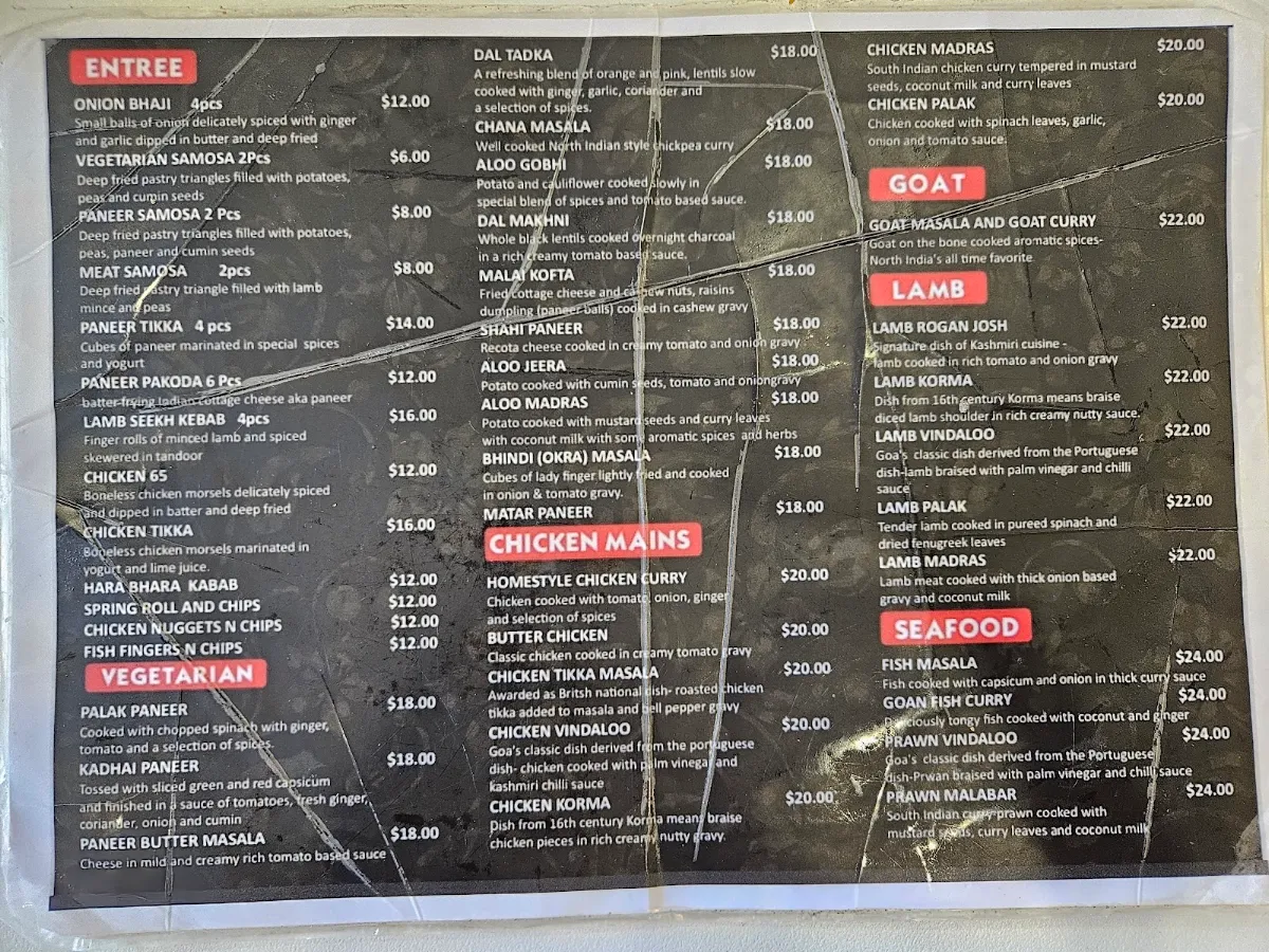 Menu, Om Sweet & Curry House