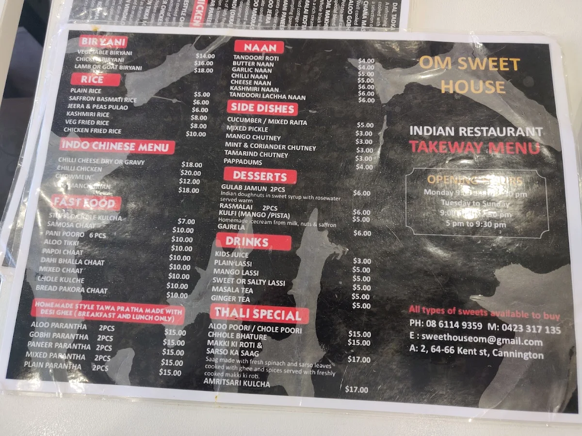 Menu, Om Sweet & Curry House