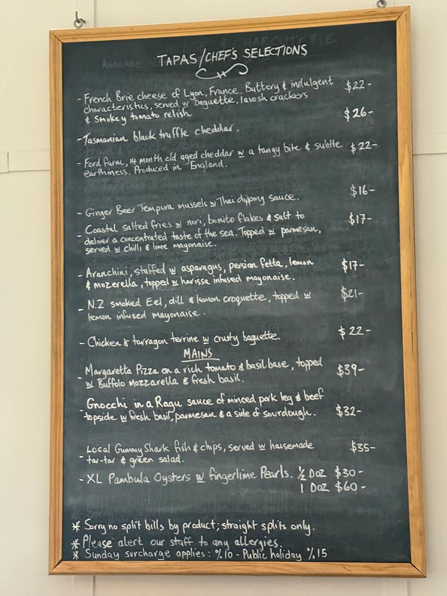 Menu, Boatshed Food & Wine