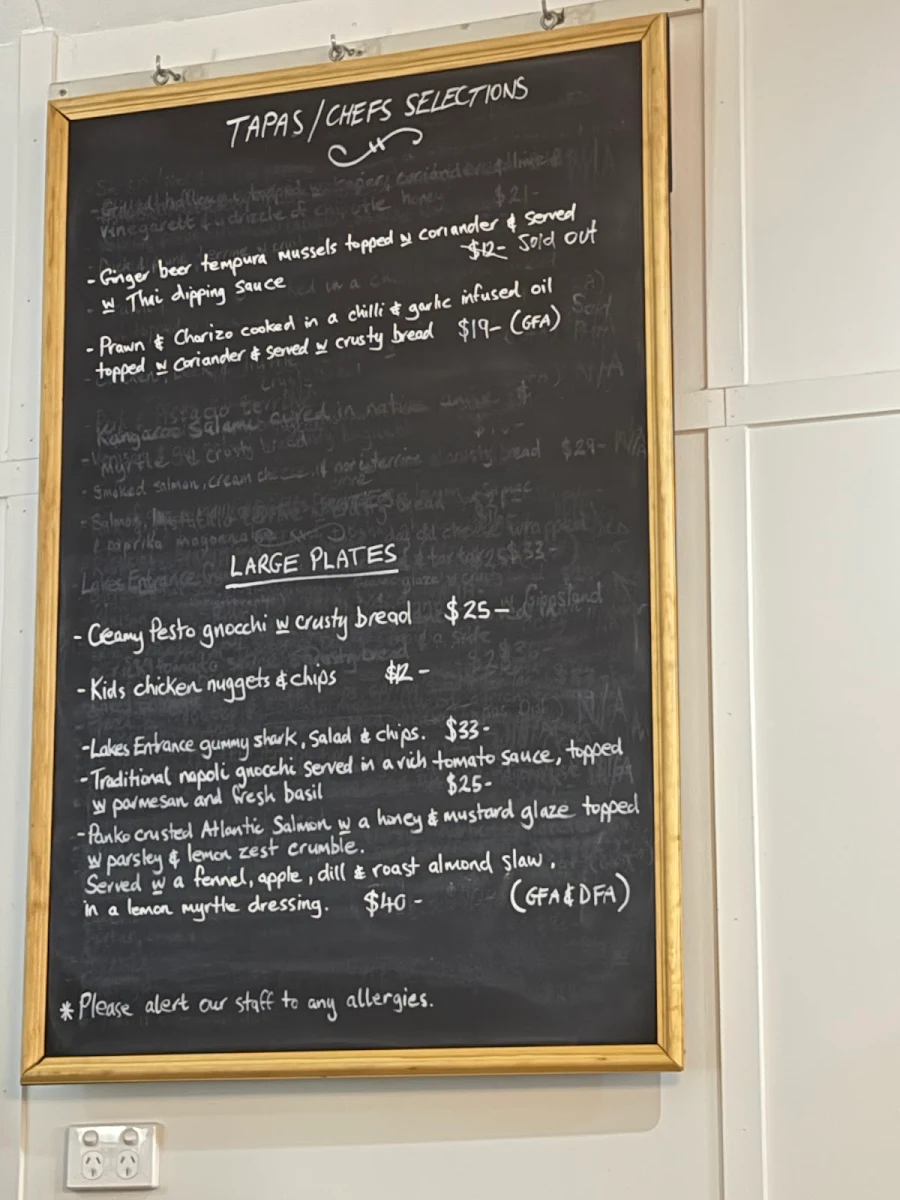 Menu, Boatshed Food & Wine