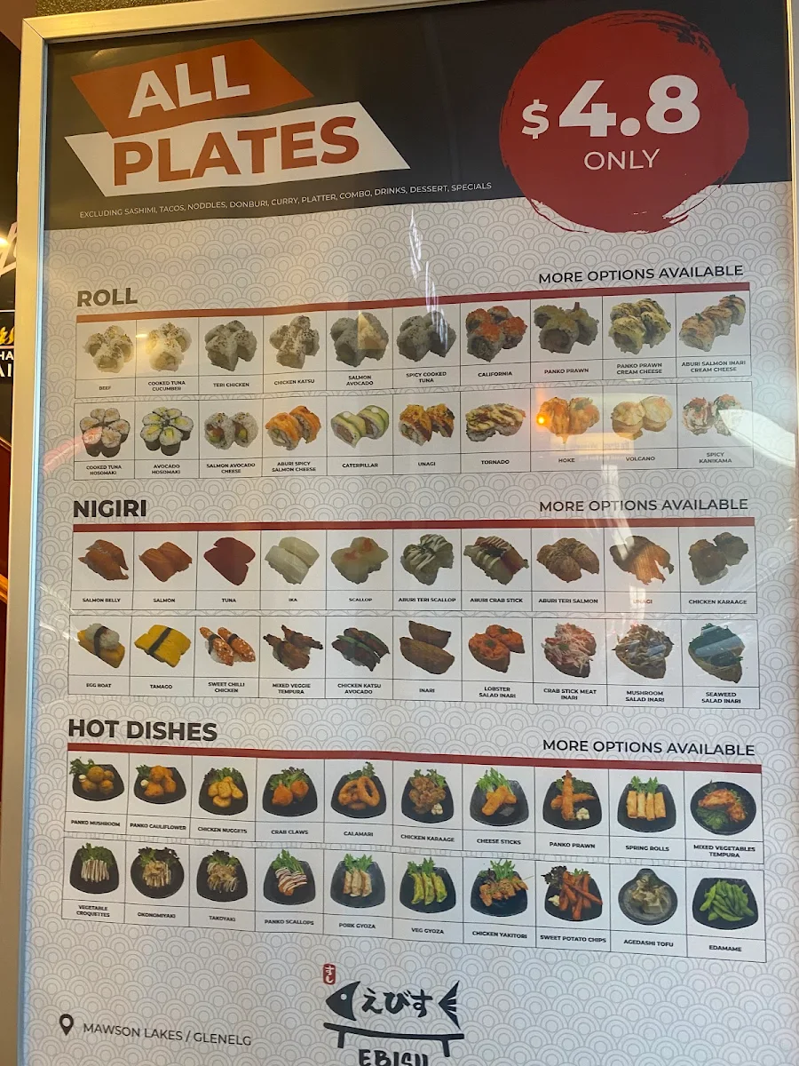 Menu, Ebisu Sushi Glenelg