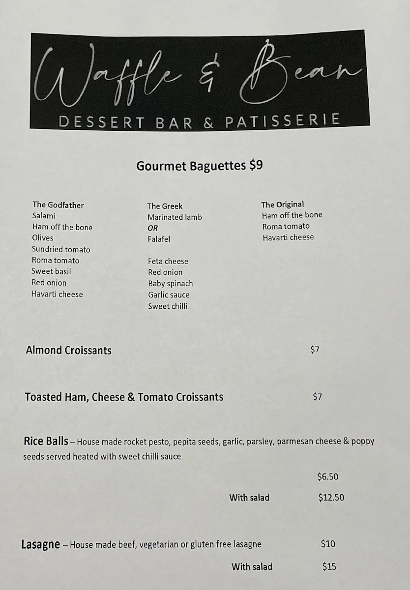 Menu, Waffle & Bean Dessert Bar and Patisserie