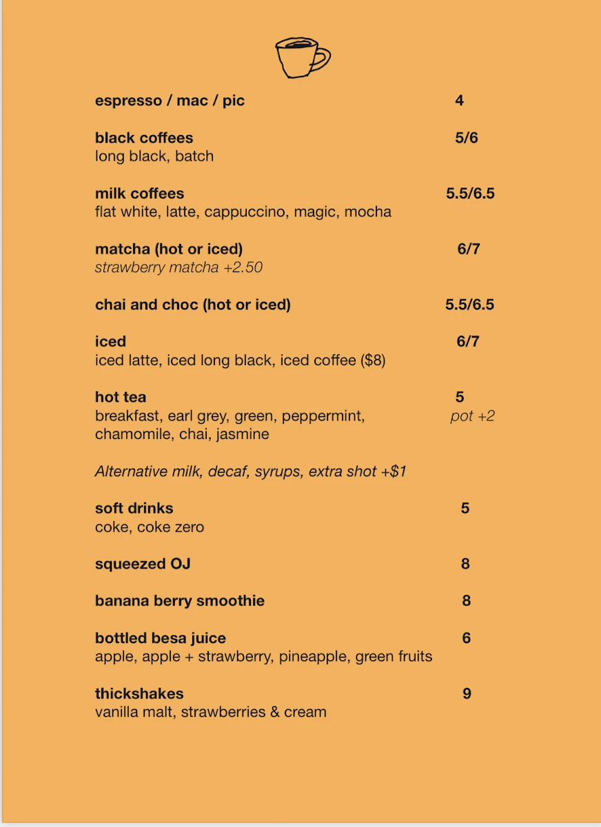 Menu, Daisy Coffee Shop