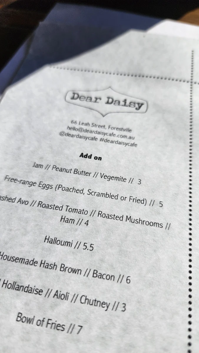 Menu, Daisy Coffee Shop