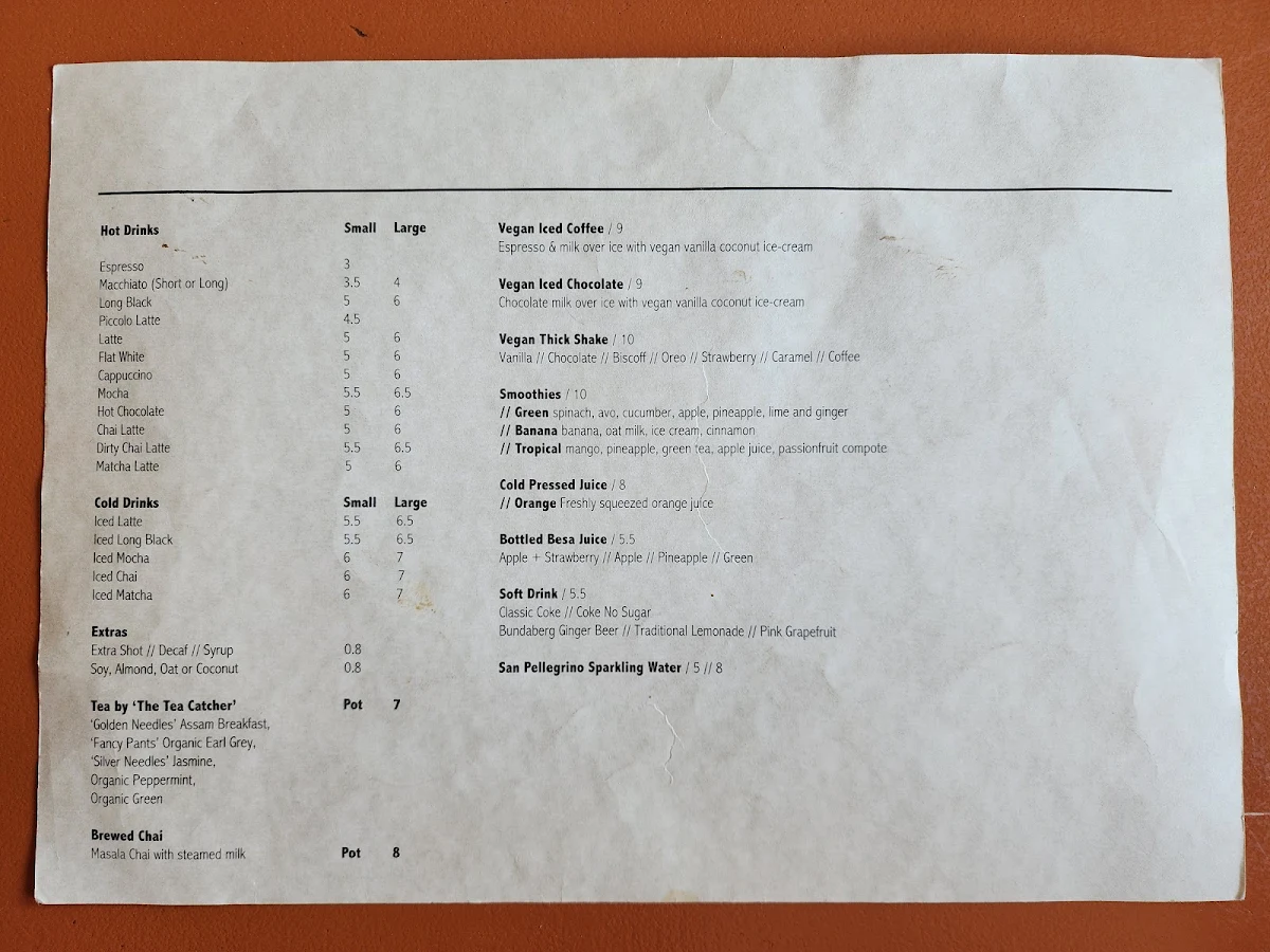 Menu, Daisy Coffee Shop