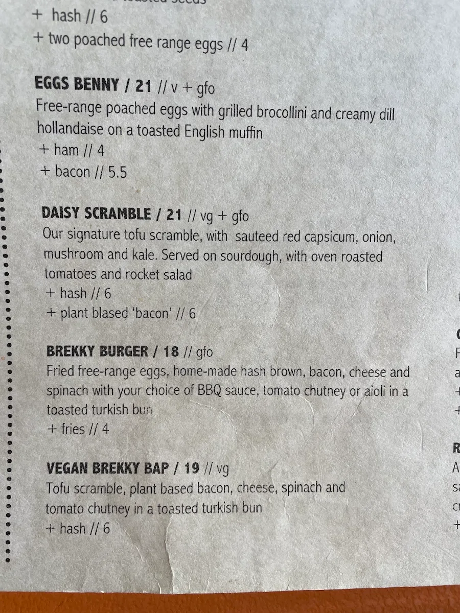 Menu, Daisy Coffee Shop