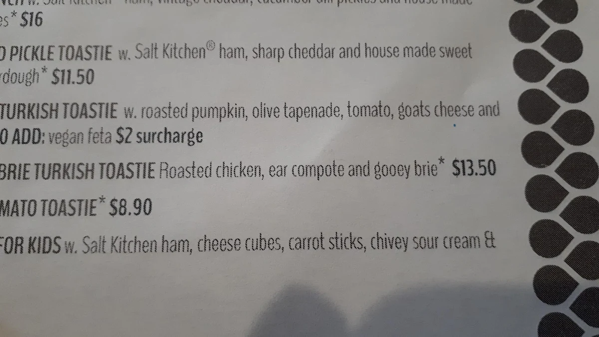 Menu, Raccolto Pizzeria