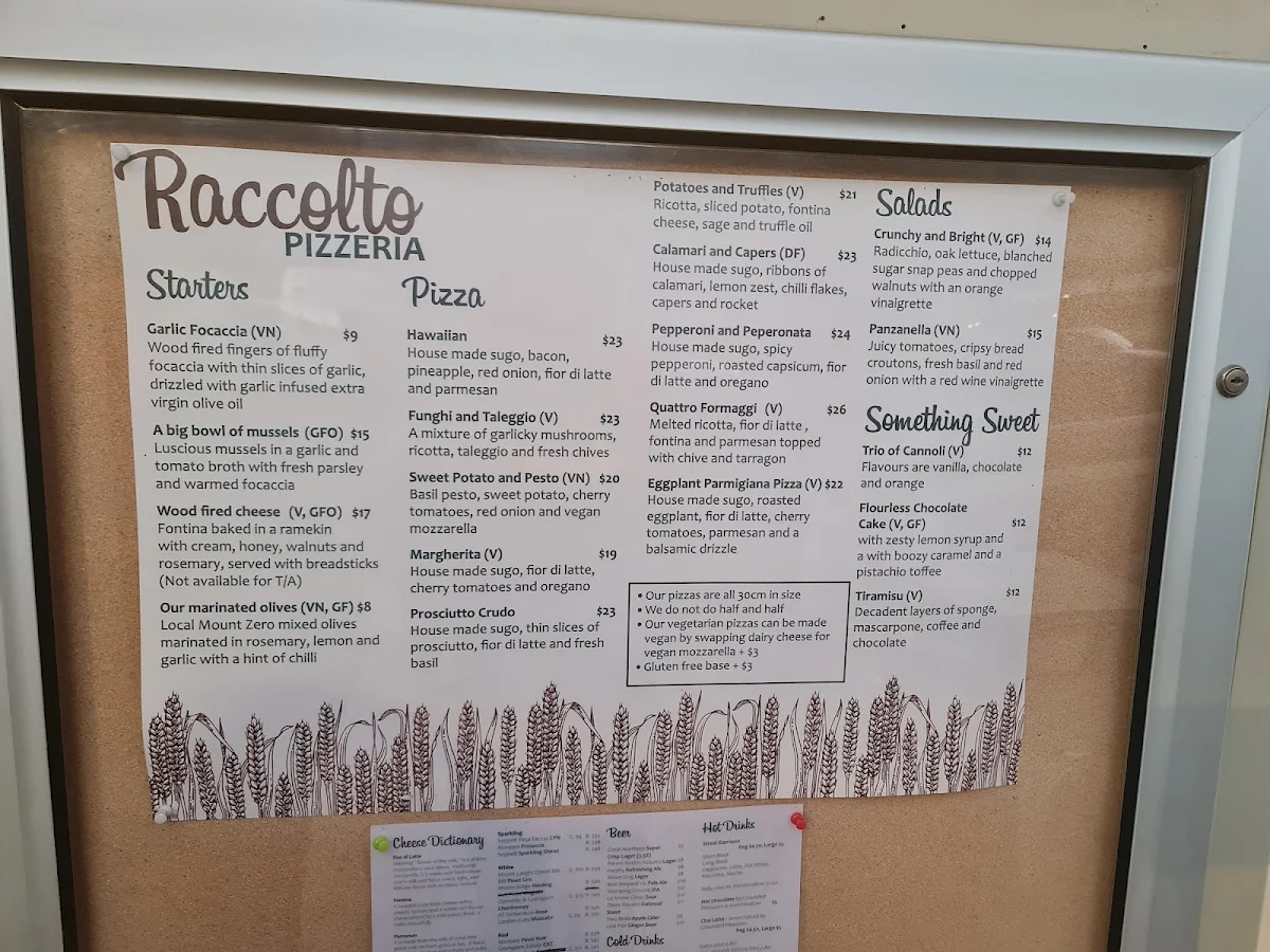 Menu, Raccolto Pizzeria