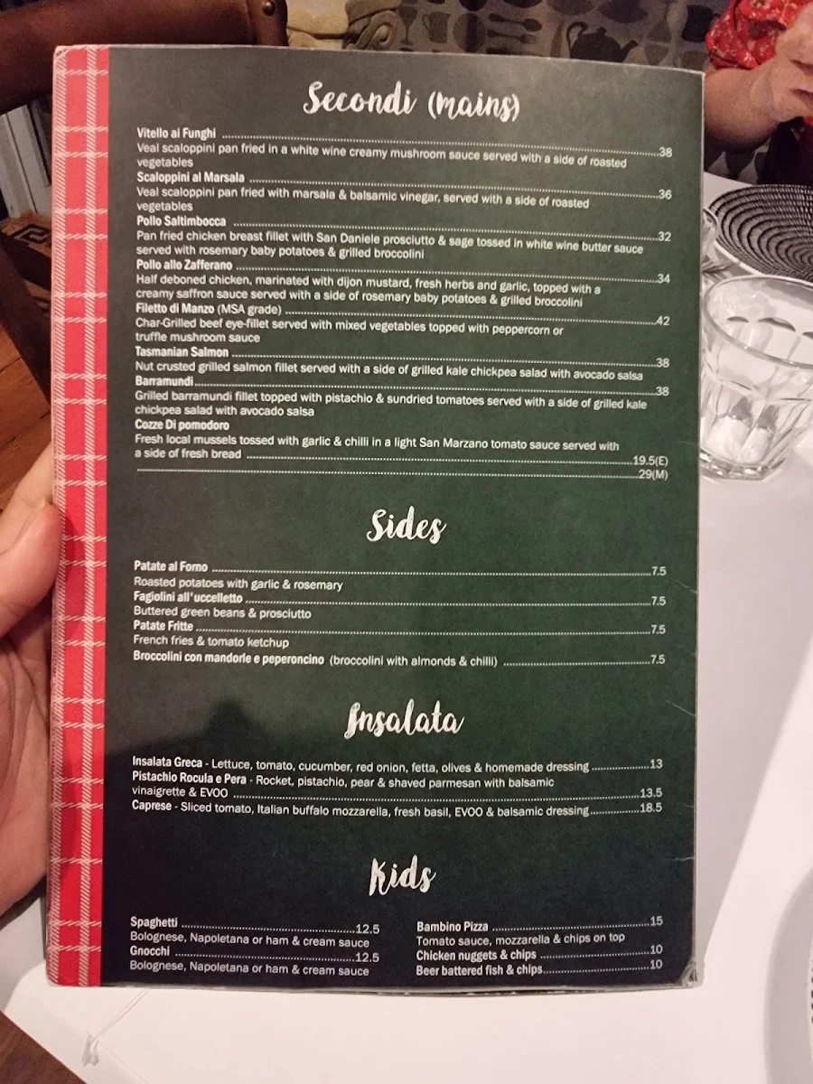 Menu, L'Antica Trattoria