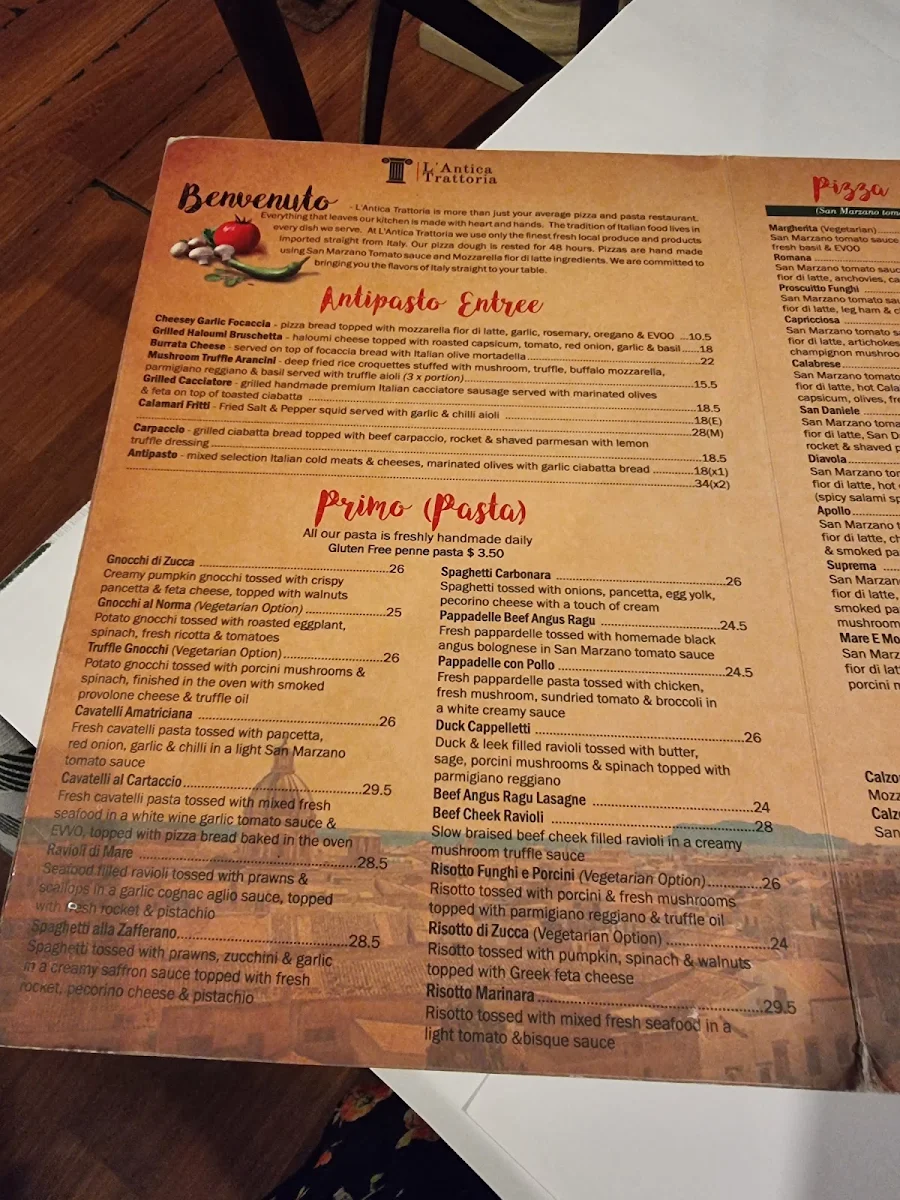 Menu, L'Antica Trattoria