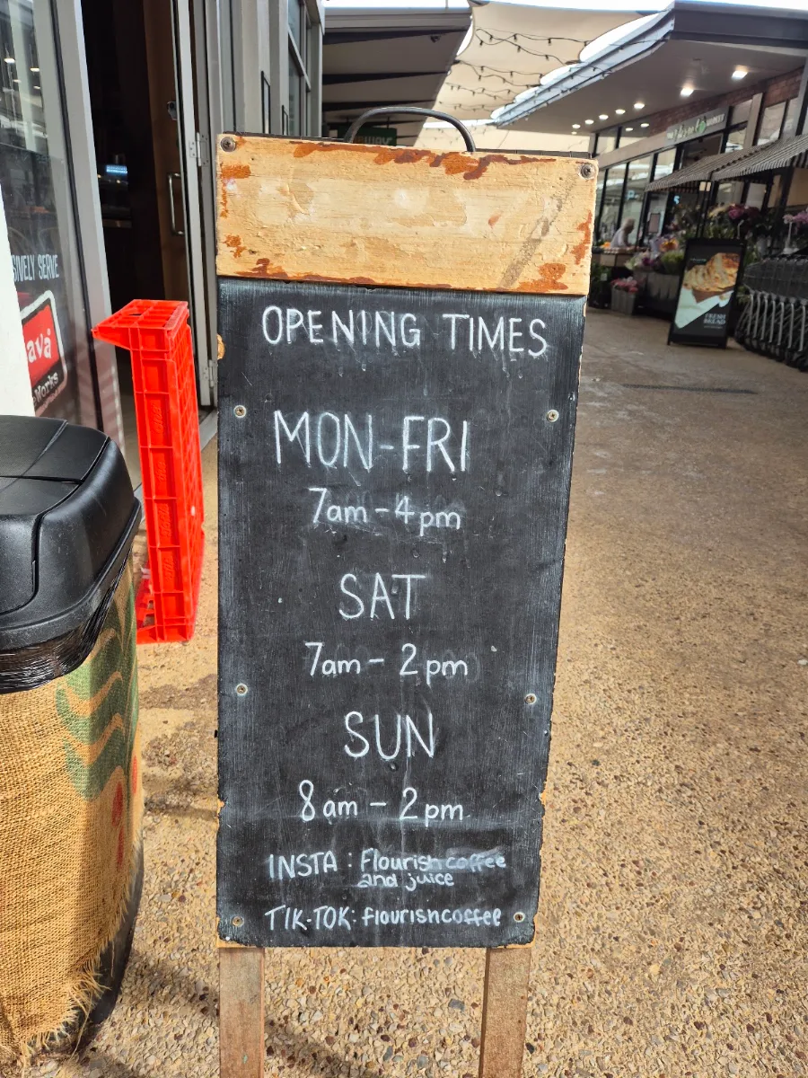 Menu, Flourish Coffee and Juice