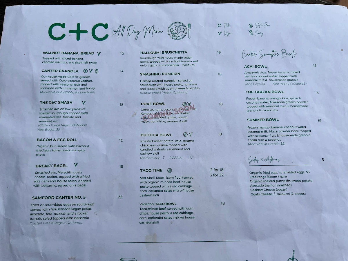 Menu, Canter & Colt