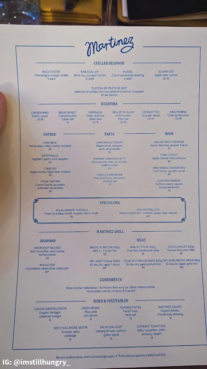 Menu, Martinez — Restaurant, Terrace and Bar