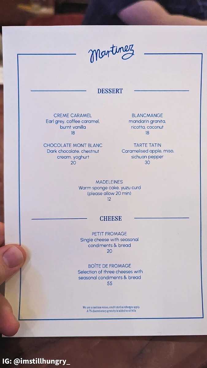 Menu, Martinez — Restaurant, Terrace and Bar