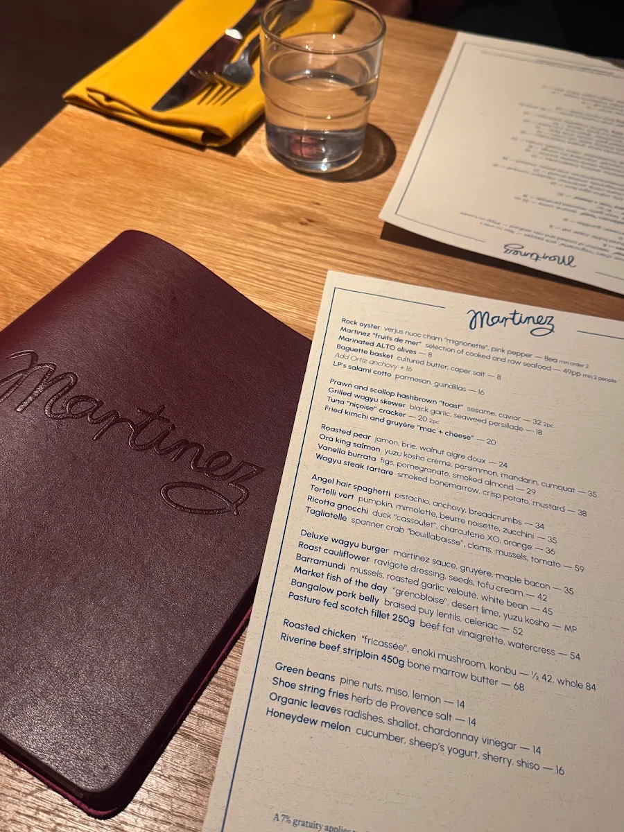 Menu, Martinez — Restaurant, Terrace and Bar