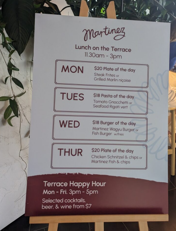 Menu, Martinez — Restaurant, Terrace and Bar