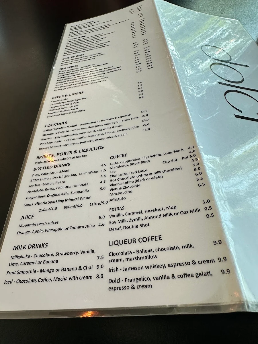 Menu, Dolci Cafe