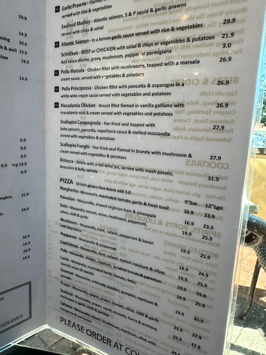 Menu, Dolci Cafe