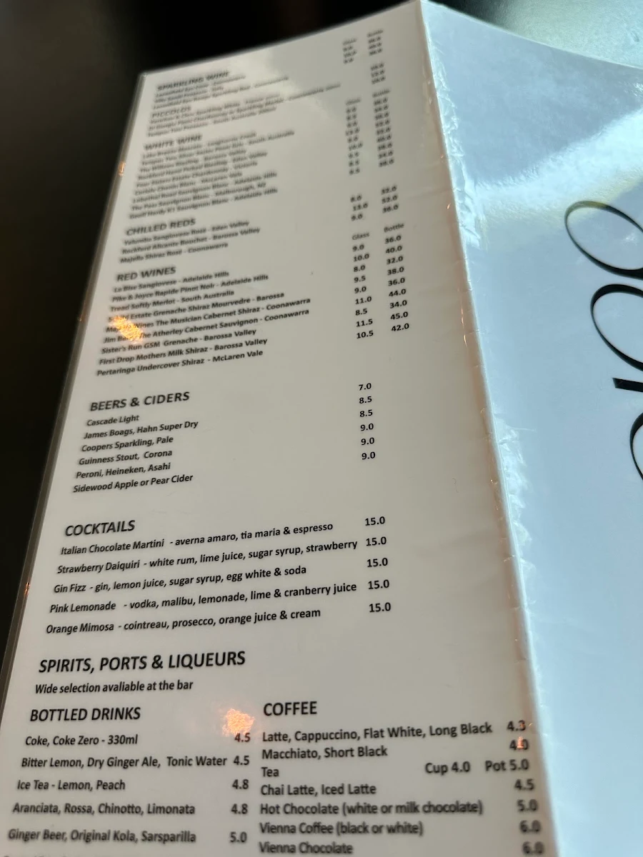 Menu, Dolci Cafe