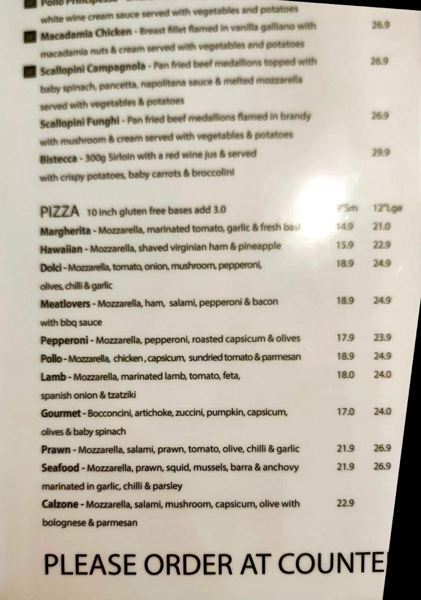 Menu, Dolci Cafe