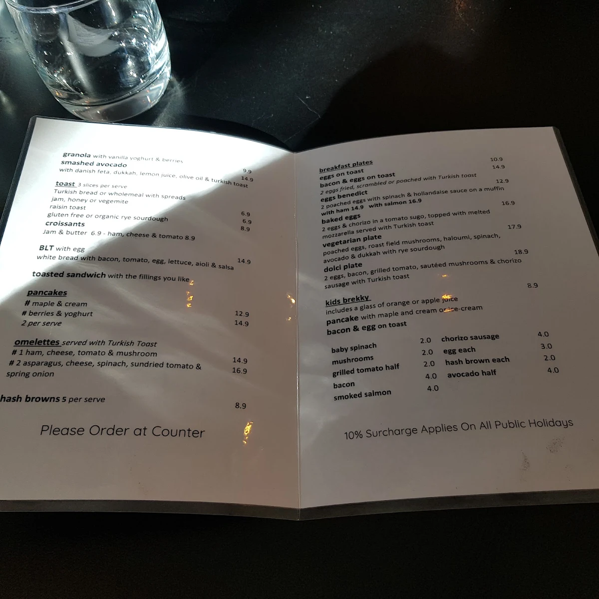 Menu, Dolci Cafe
