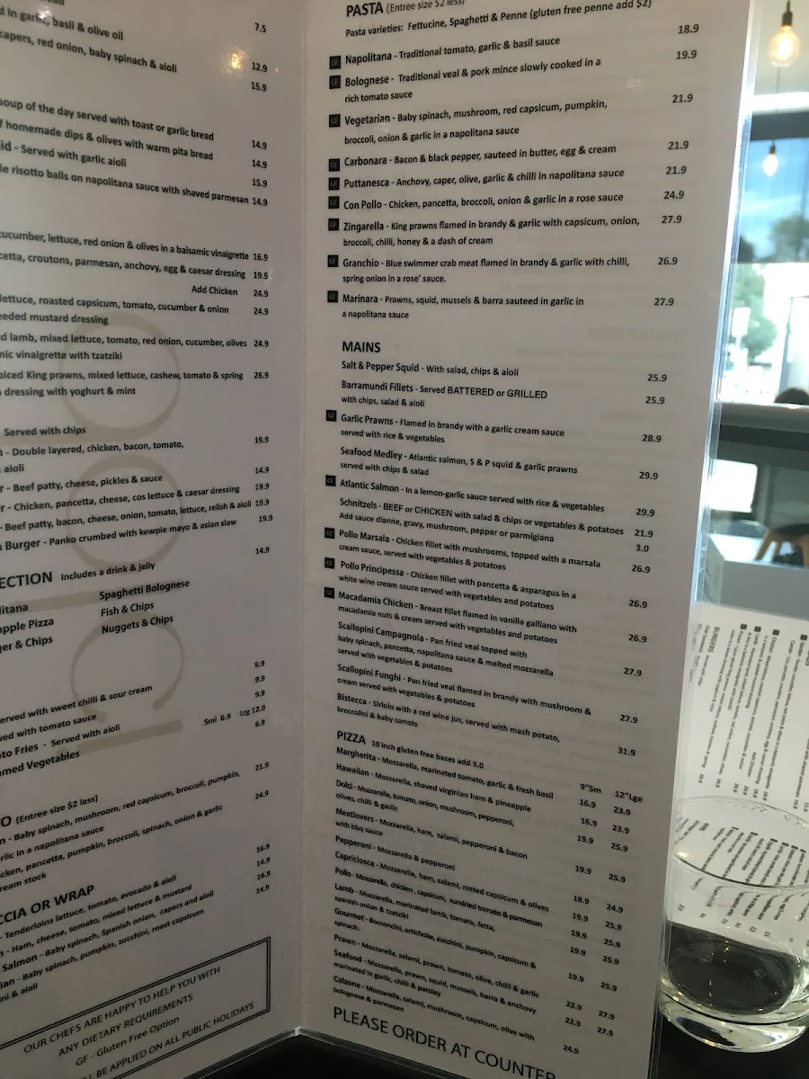 Menu, Dolci Cafe