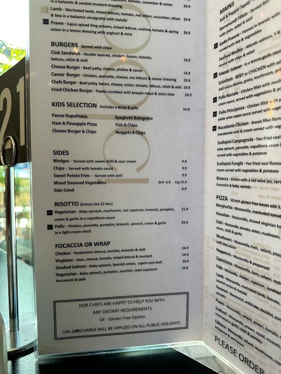 Menu, Dolci Cafe