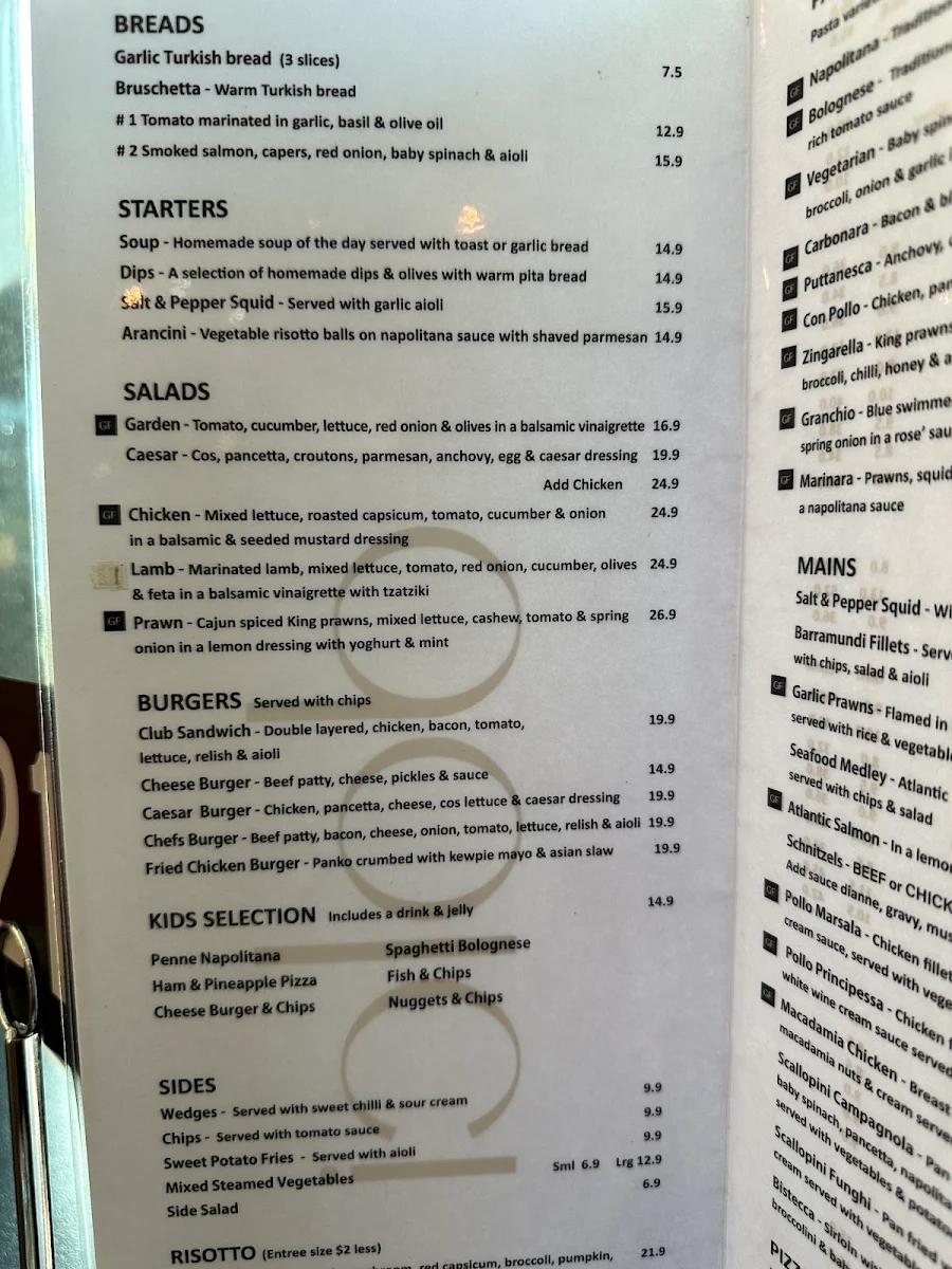 Menu, Dolci Cafe
