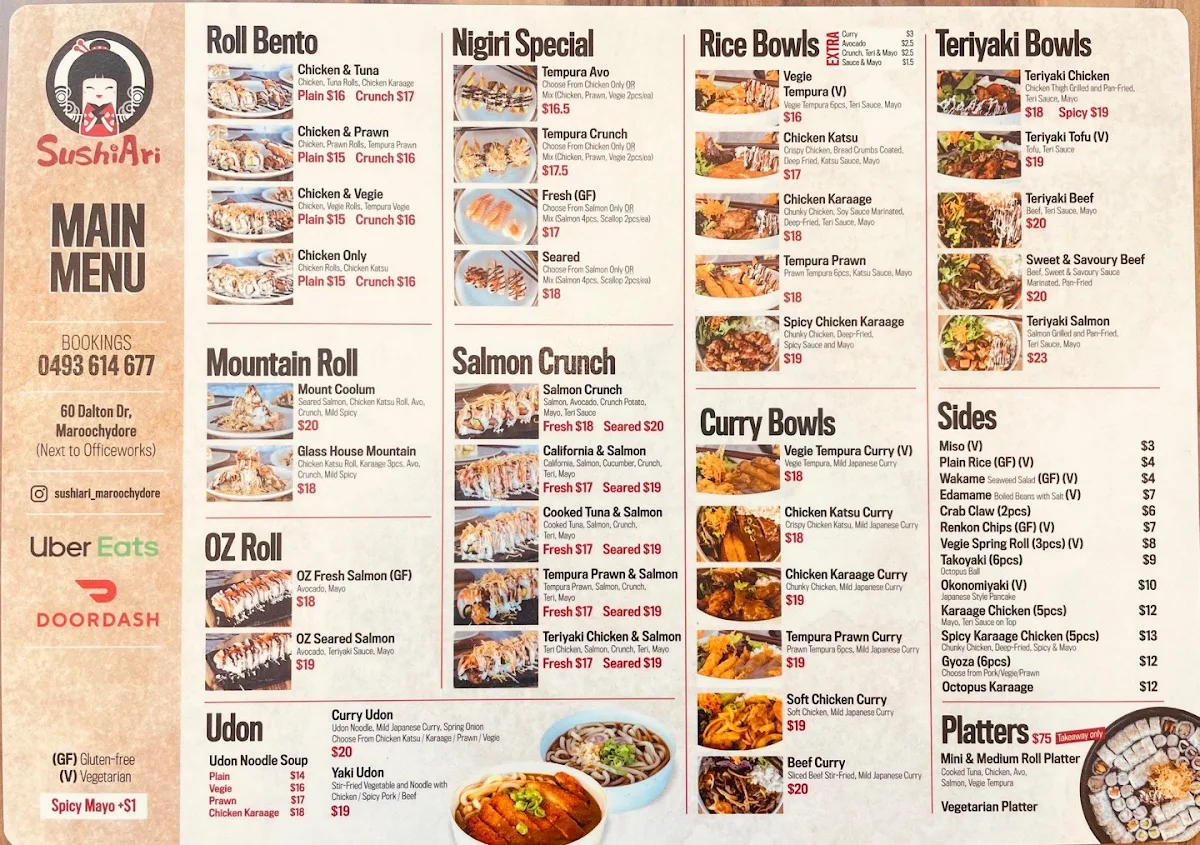 Menu, Sushi Ari Maroochydore