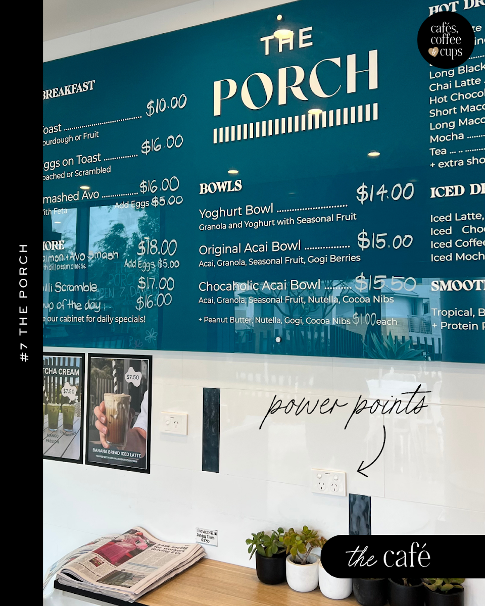 Menu, The Porch Cafe
