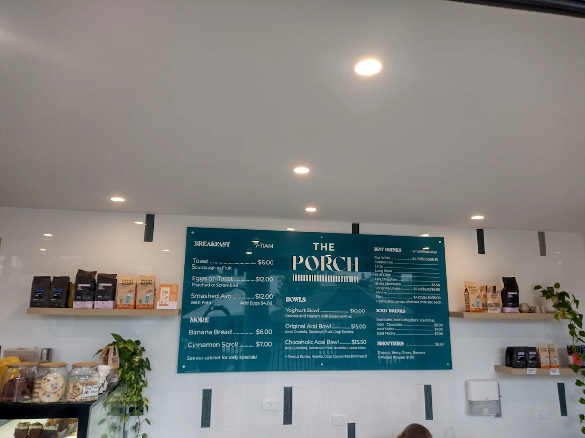 Menu, The Porch Cafe