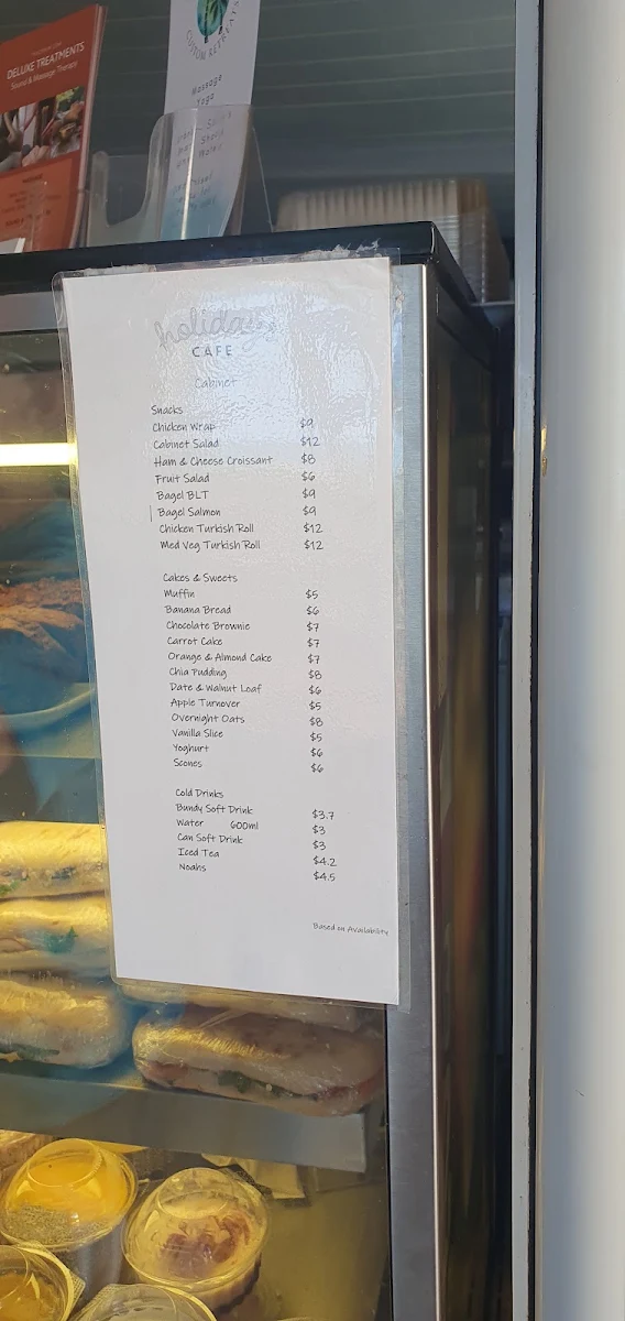 Menu, Holidays Cafe