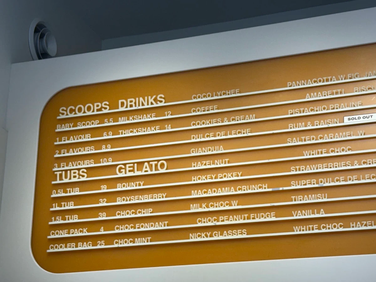Menu, Gelato Messina Manly