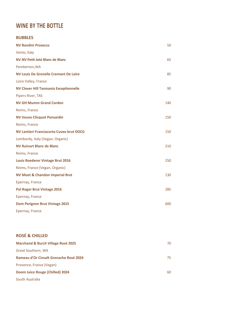Menu, Salt & Oak