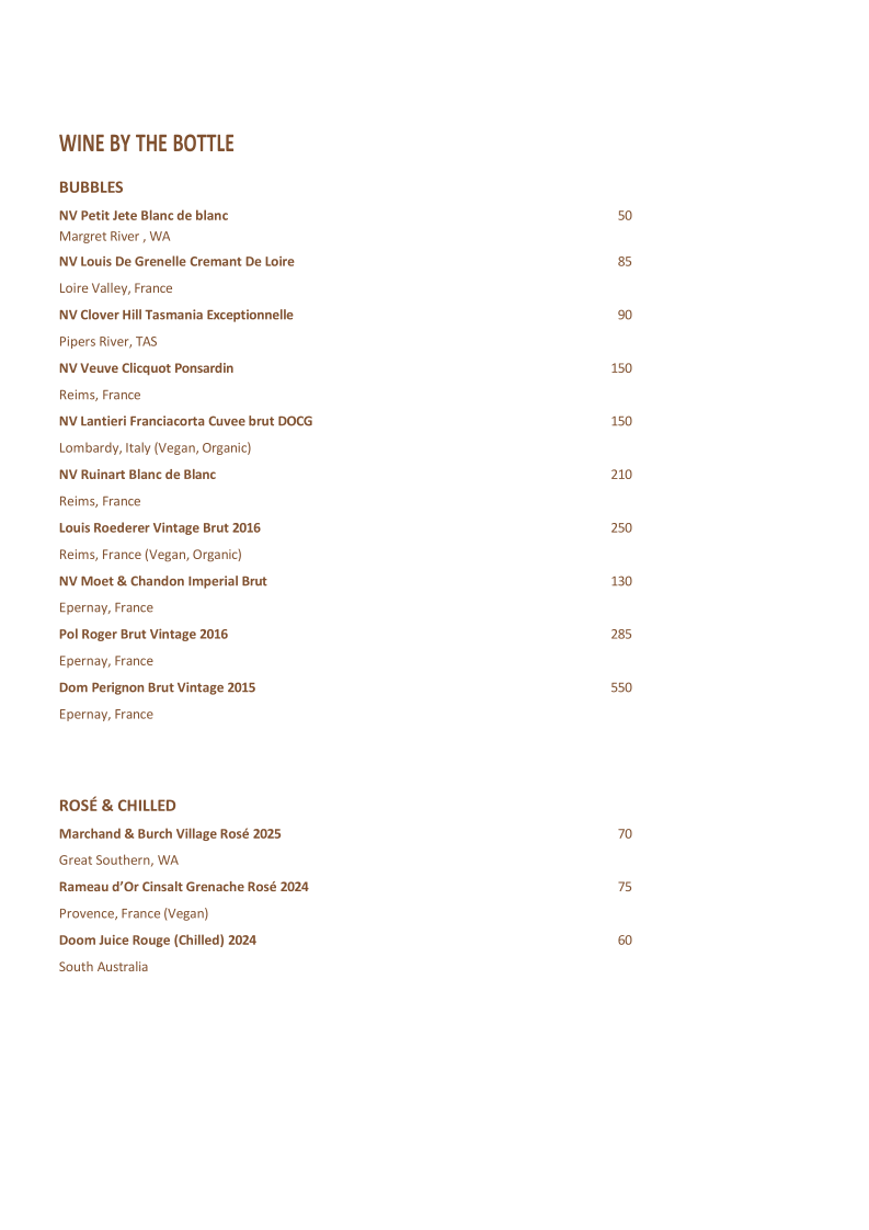 Menu, Salt & Oak