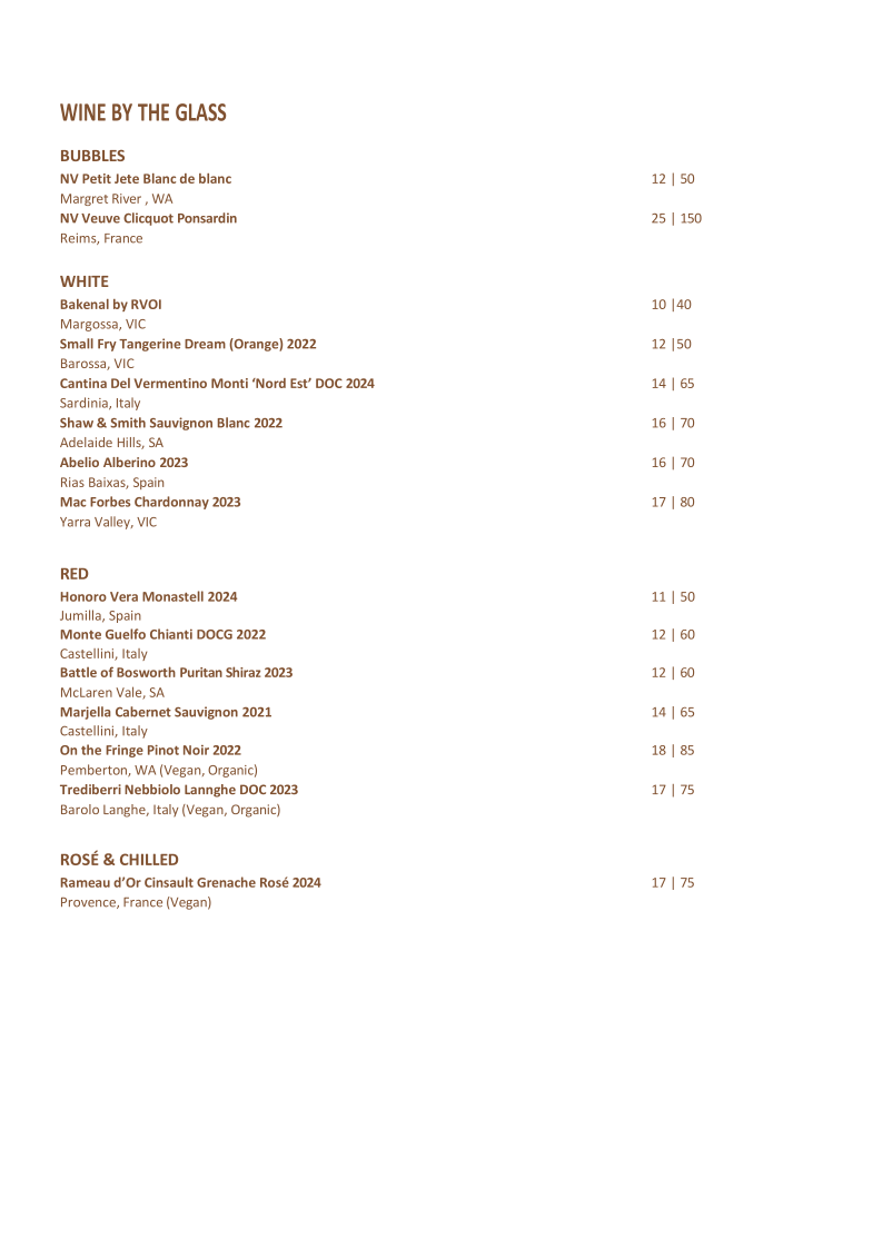 Menu, Salt & Oak