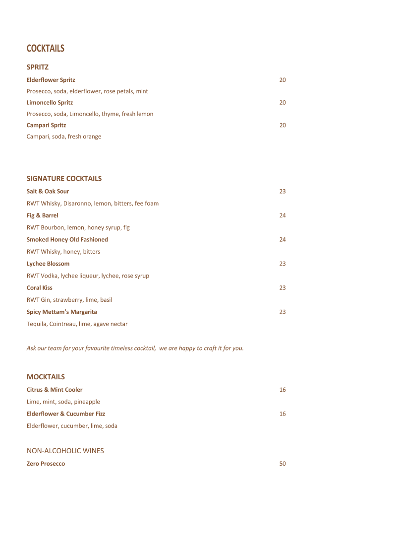 Menu, Salt & Oak