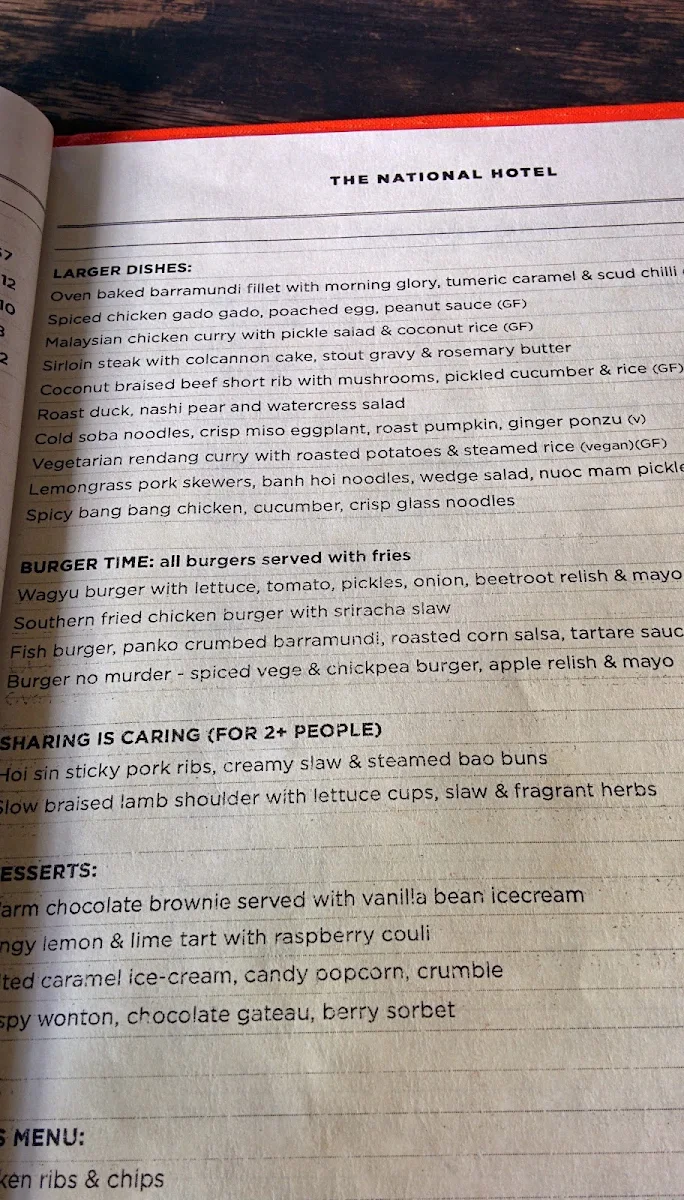 Menu, The National Hotel