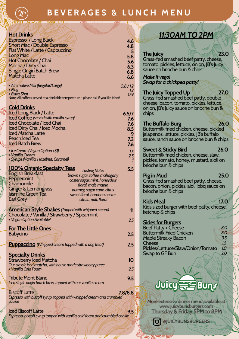 Menu, The Tribute Coffee and Kitchen