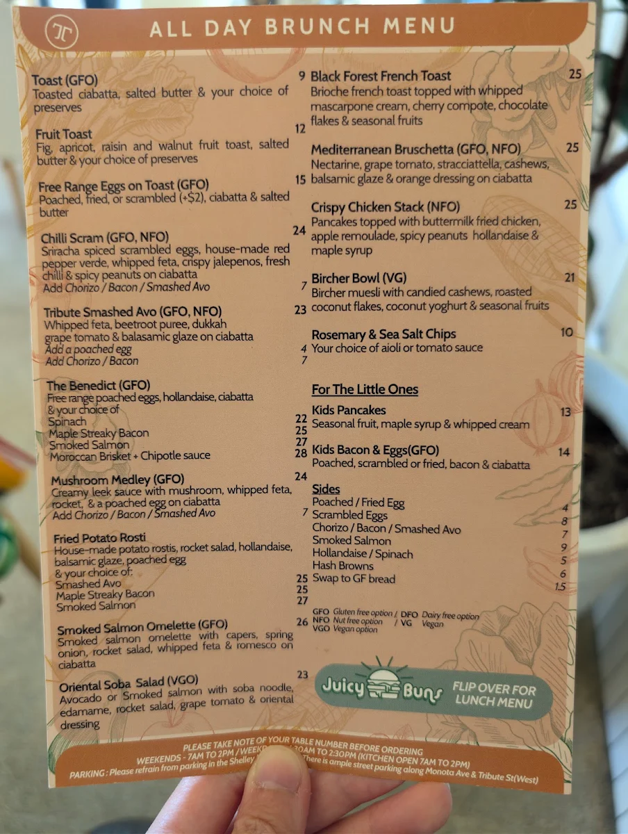 Menu, The Tribute Coffee and Kitchen